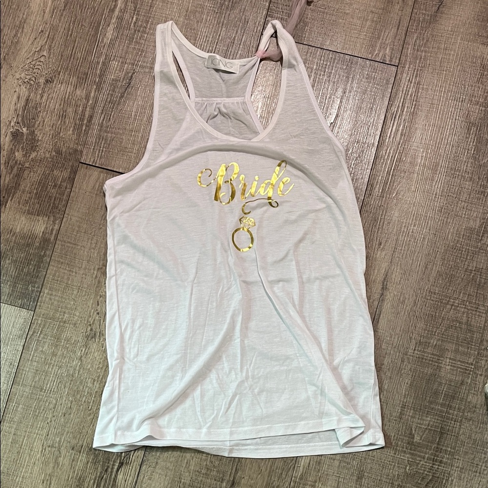 Icing White Bride Tank Top with Gold Design